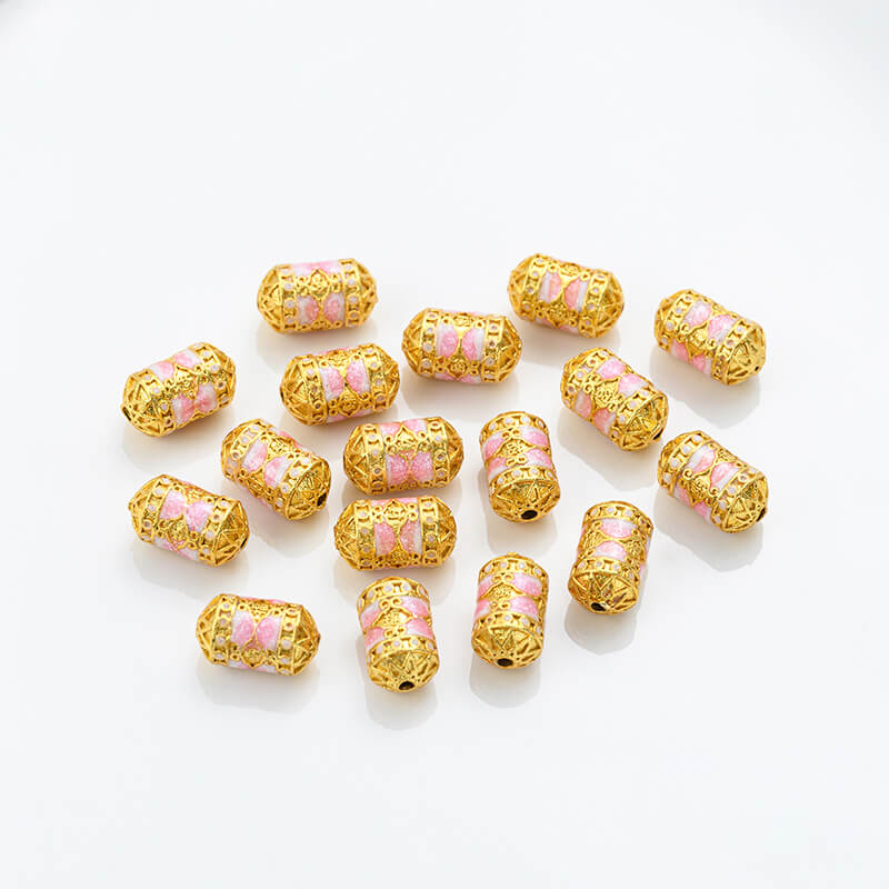 Gold-dripped cloisonne pink peach blossom hollow sphere copper coin lotus butterfly spacer beads