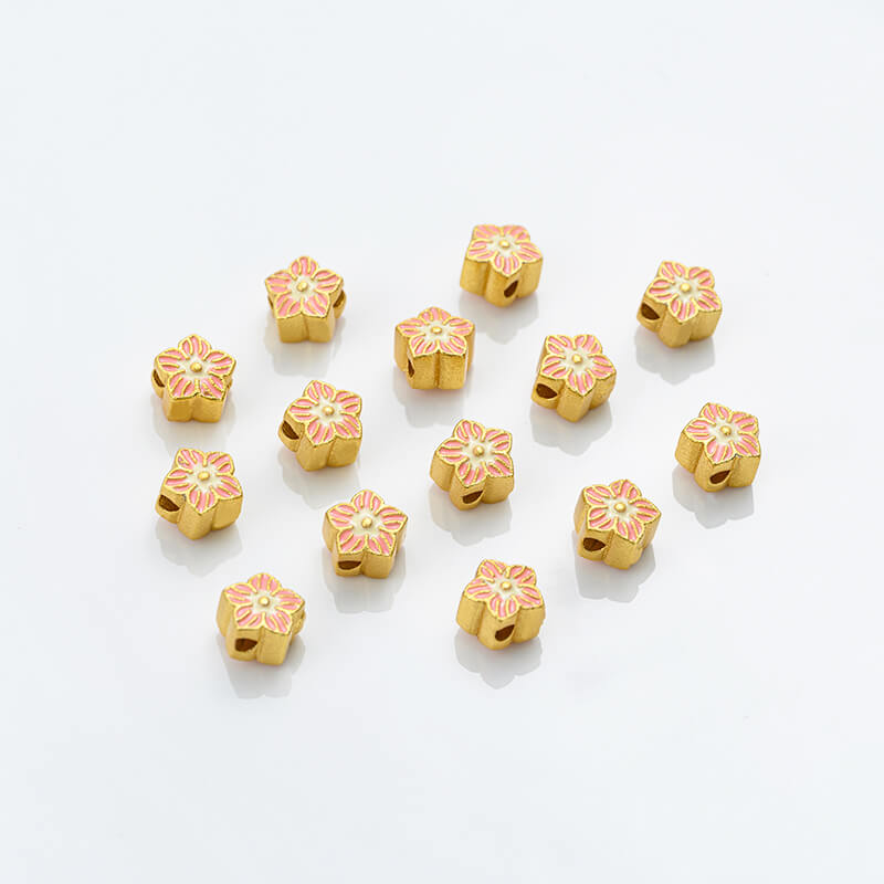 Gold-dripped cloisonne pink peach blossom hollow sphere copper coin lotus butterfly spacer beads