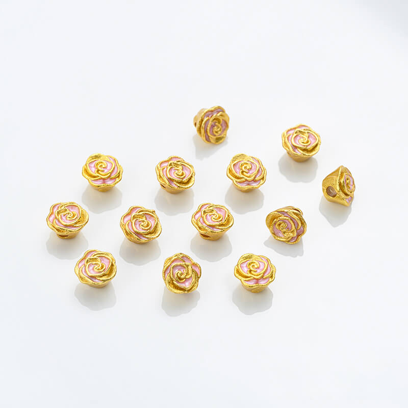 Gold-dripped cloisonne pink peach blossom hollow sphere copper coin lotus butterfly spacer beads