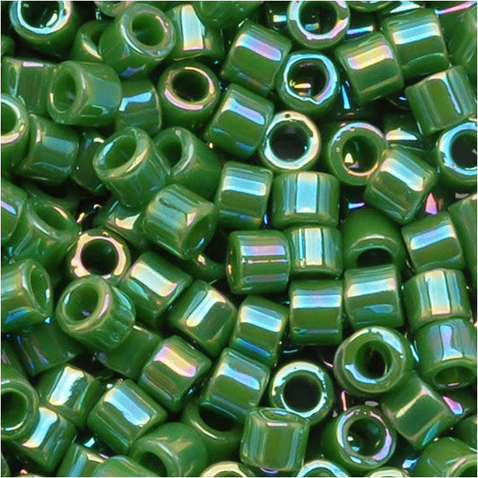 Miyuki Delica Seed Beads, 10/0 Size, Opaque Green AB DBM163 (10 Grams)