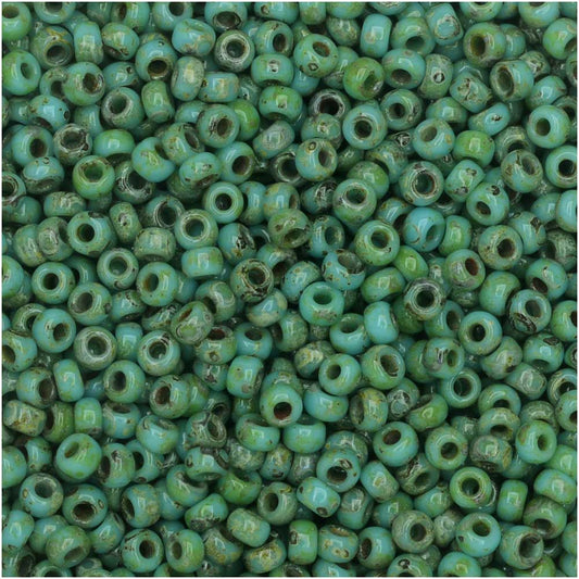 Miyuki Round Seed Beads, 11/0 Size, #4514 Seafoam Green Matte Picasso (10 Gram Tube)