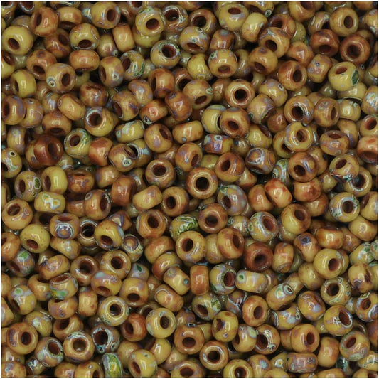 Miyuki Round Seed Beads, 11/0 Size, #4517 Opaque Brown Tan Matte Picasso (10 Gram Tube)