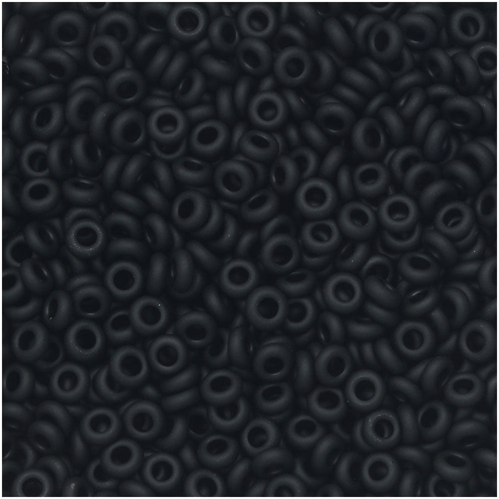 Toho Demi Round Seed Beads, Thin 11/0 (2mm) Size, #49F Opaque Frosted Jet (10 Grams)