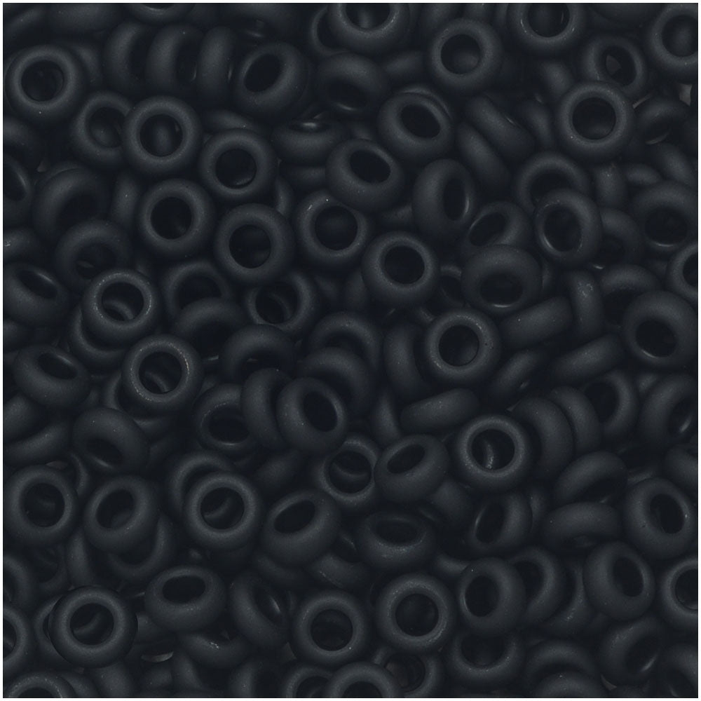 Toho Demi Round Seed Beads, Thin 8/0 (3mm) Size, #49F Opaque Frosted Jet (10 Grams)