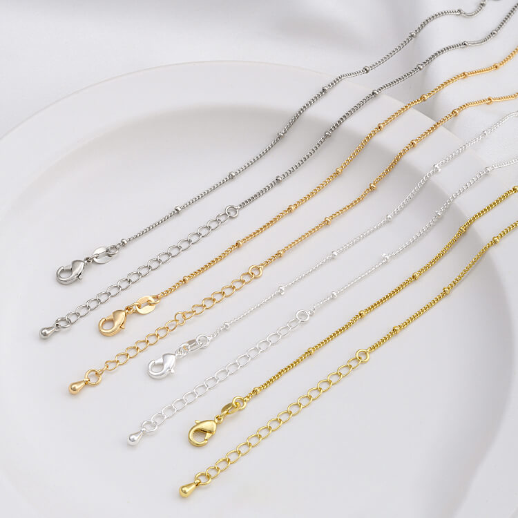 JF14K steel stamp 14k18k gold platinum silver flat O chain spacer bead chain clavicle necklace
