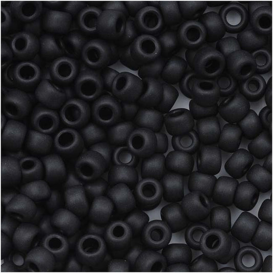 Toho Round Seed Beads 8/0 49F 'Opaque Frosted Jet'  10  Gram