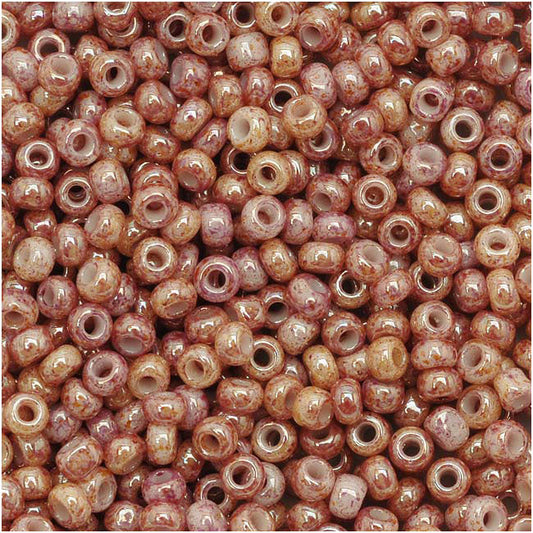 Toho Round Seed Beads 11/0 1201 'Marbled Opaque Beige/Pink' 5 Gram Tube