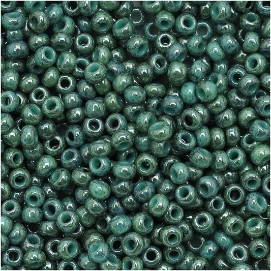 Toho Round Seed Beads 11/0 1207 'Marbled Opaque Turquoise/Blue' 5 Gram Tube