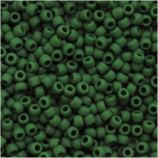 Toho Round Seed Beads 11/0 47HF 'Opaque Frosted Pine Green' 10 Gram Tube