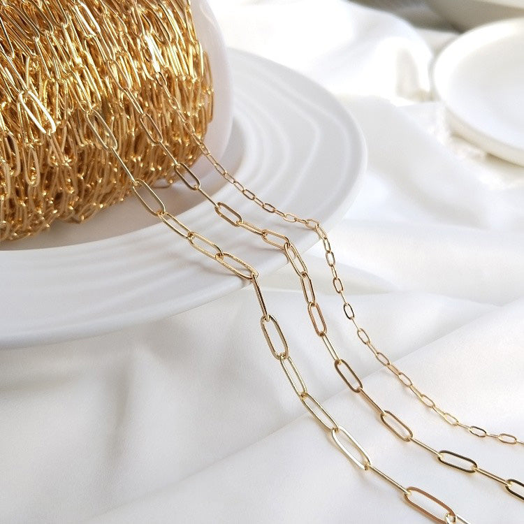 14k gold-plated rectangular O-shaped chain, 2.5-5mm（1 meter）