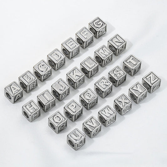 Titanium steel color 26 letters square through-hole relief spacer beads